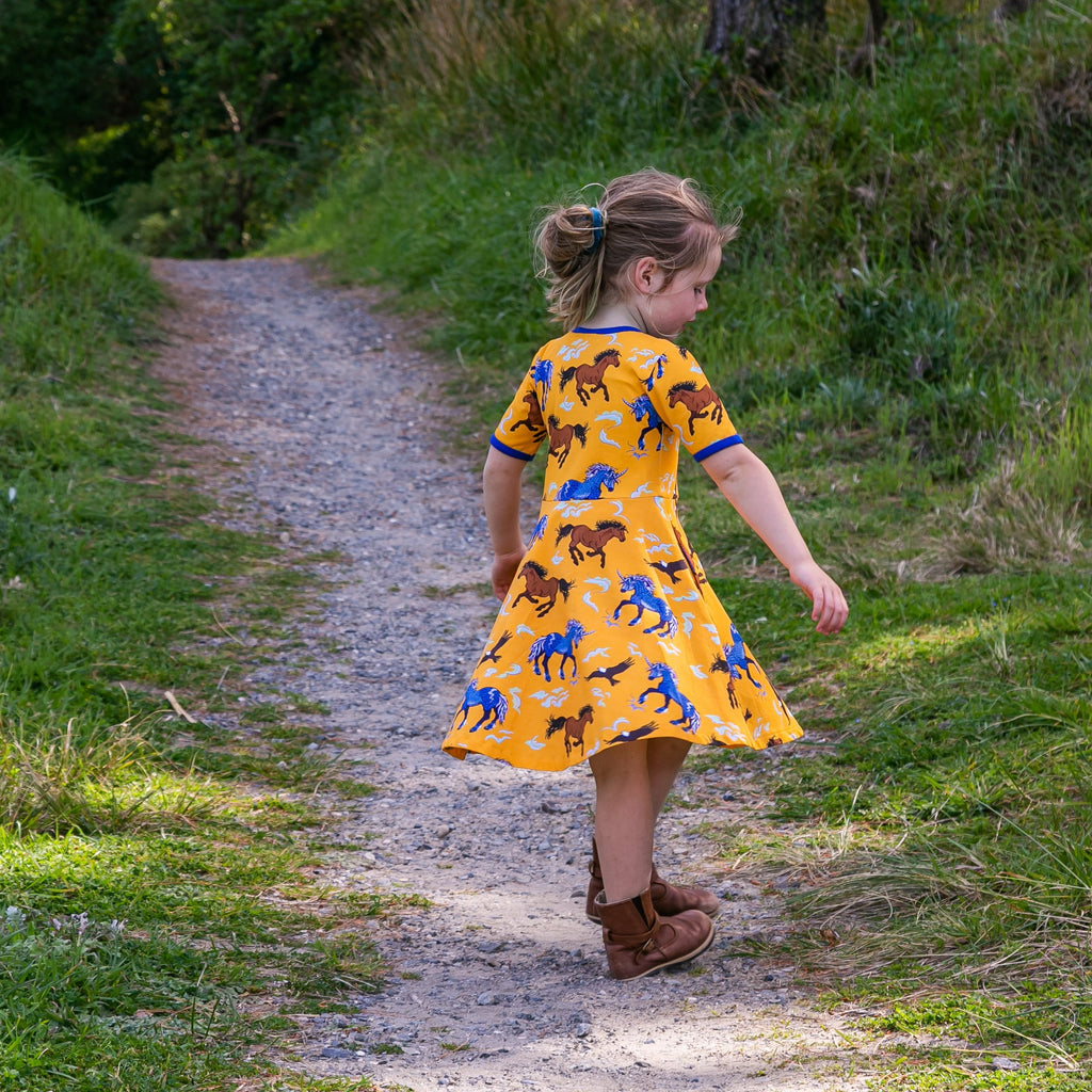 retro mustard girls dress