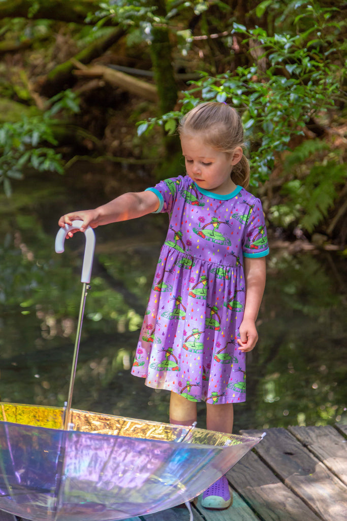 Rupert in the Rainbow Rain | Babydoll dress