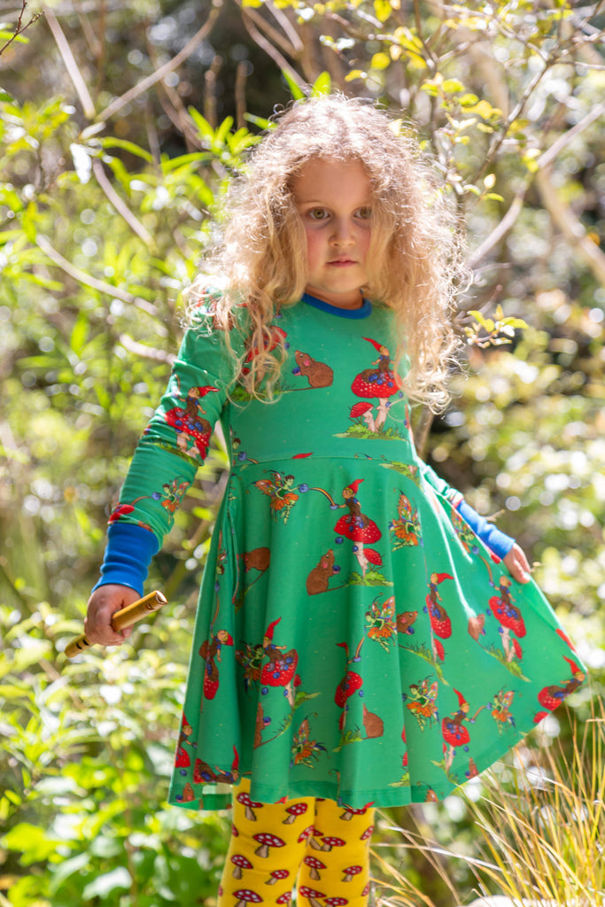 Basil the Curious Gnome | Long sleeve twirl dress