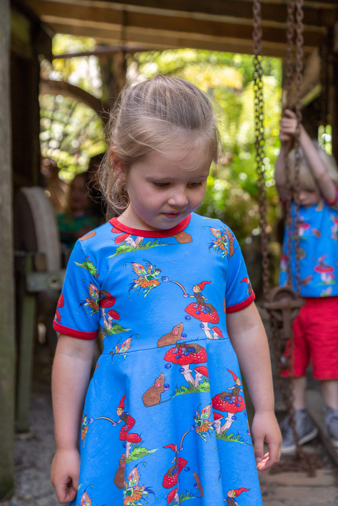 Basil the Curious Gnome | Short sleeve twirl dress