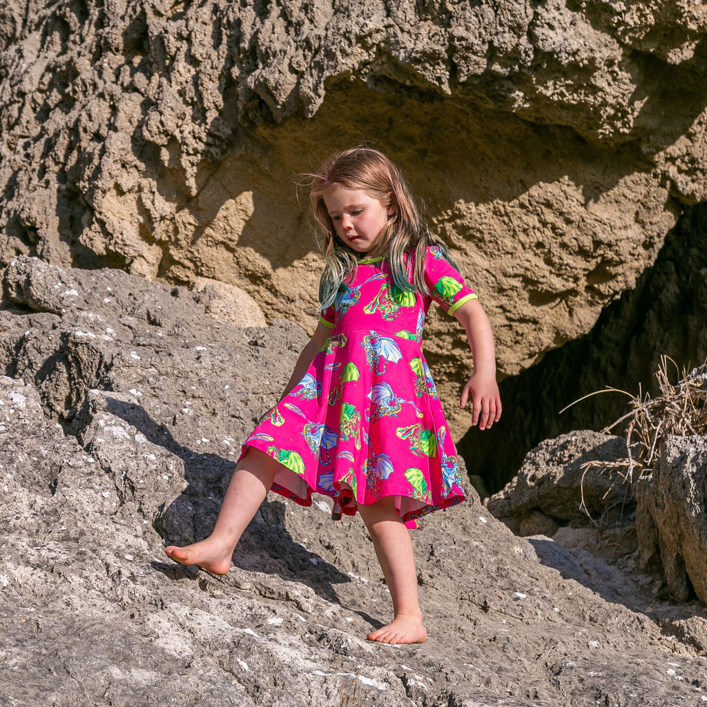retro candy colour dragon dress girls