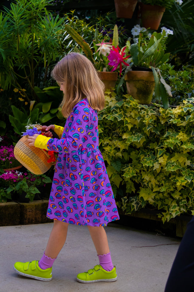 Rainbow Leopard spots | Long sleeve Babydoll dress