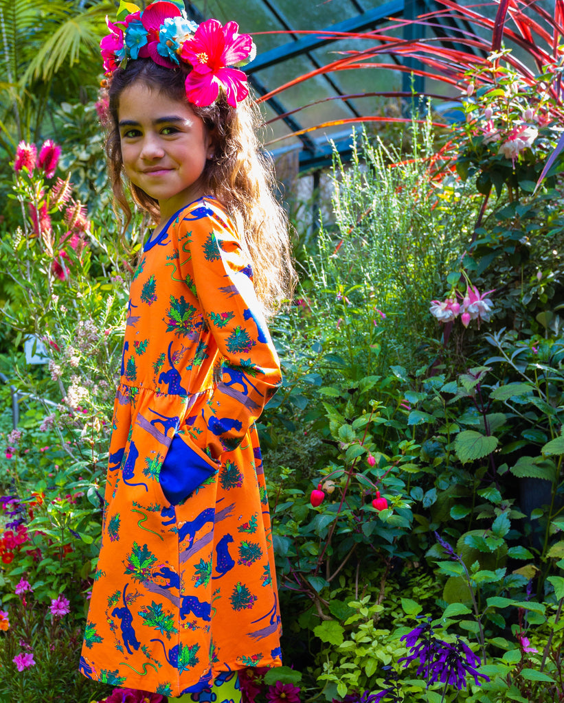 Flower Painting Panther | Babydoll dress long sleeve