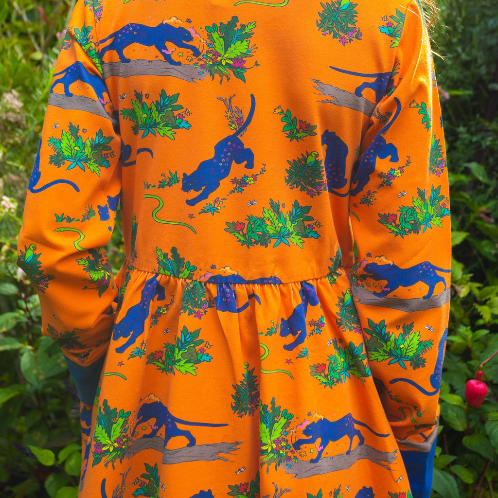 Flower Painting Panther | Babydoll dress long sleeve