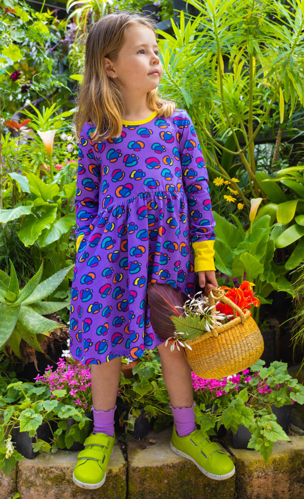 Rainbow Leopard spots | Long sleeve Babydoll dress