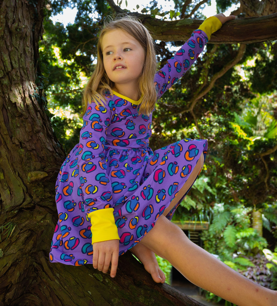 Rainbow Leopard spots | Long sleeve Babydoll dress