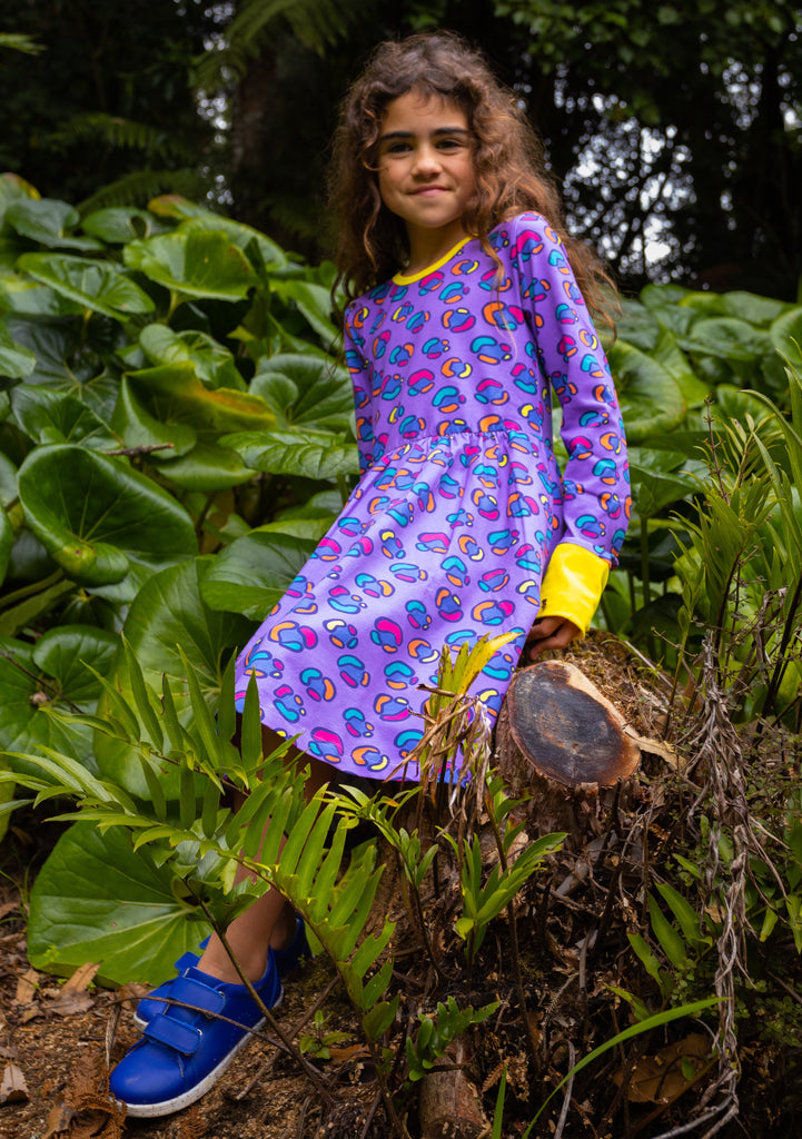 Rainbow Leopard spots | Long sleeve Babydoll dress