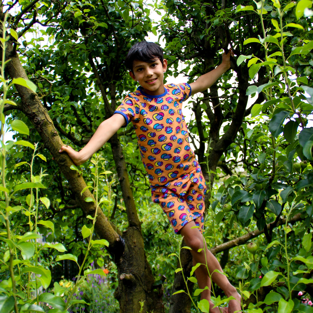 orange rainbow leopard print kids tee
