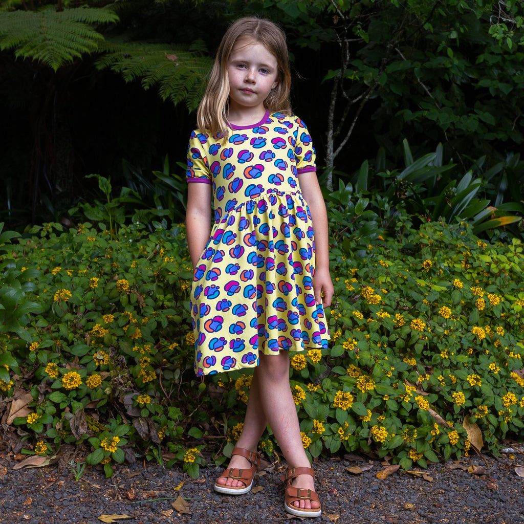 lemon yellow rainbow leopard spot print for kids